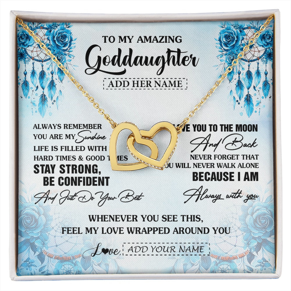 Interlocking Hearts Necklace 18K Yellow Gold Finish | 1 | Personalized To My Amazing Goddaughter Necklace From Godmother Uncle Dream Catcher It A Big Hug Goddaughter Birthday Gifts Christmas Gift Box Message Card | https://siriusteestore.