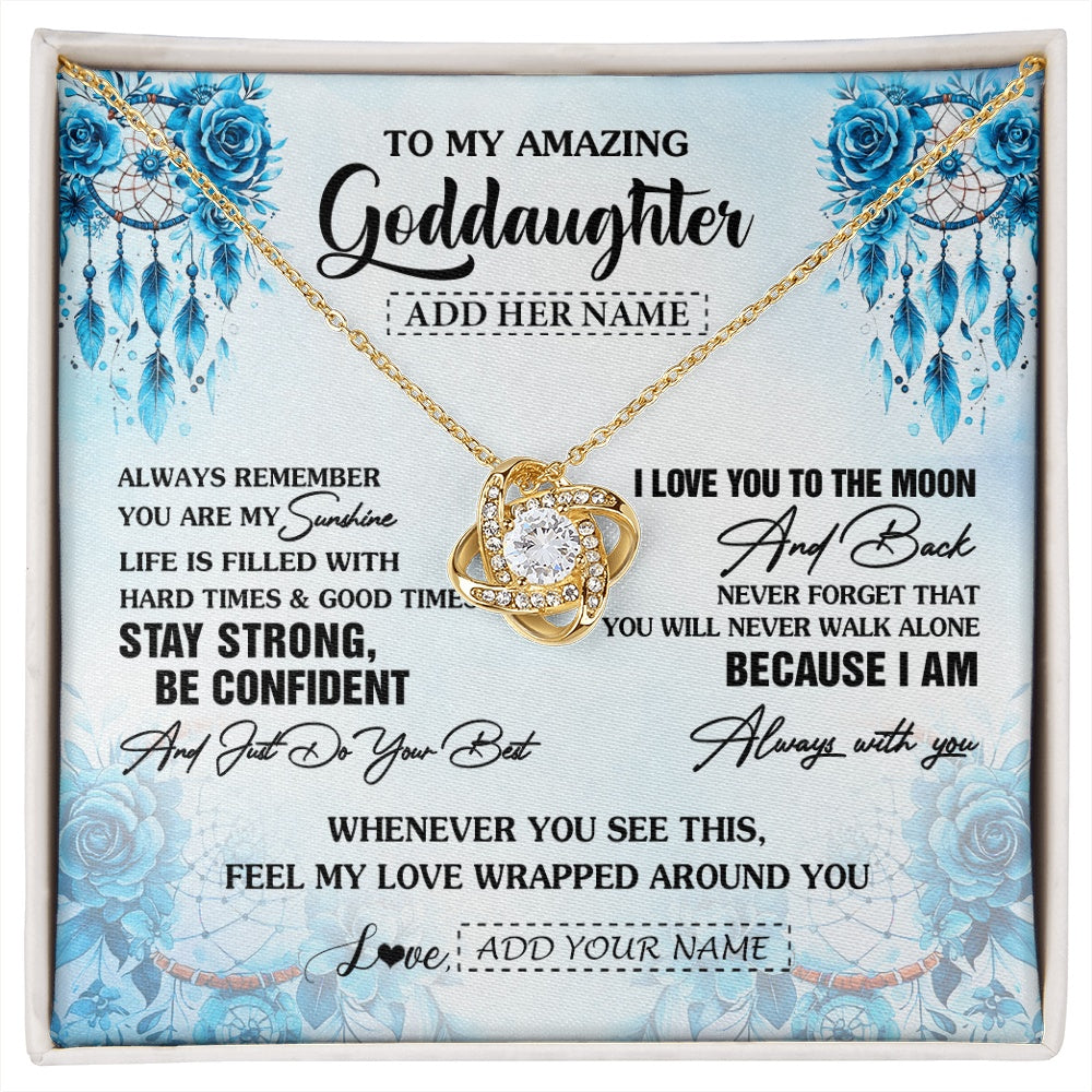 Love Knot Necklace 18K Yellow Gold Finish | 1 | Personalized To My Amazing Goddaughter Necklace From Godmother Uncle Dream Catcher It A Big Hug Goddaughter Birthday Gifts Christmas Gift Box Message Card | https://siriusteestore.