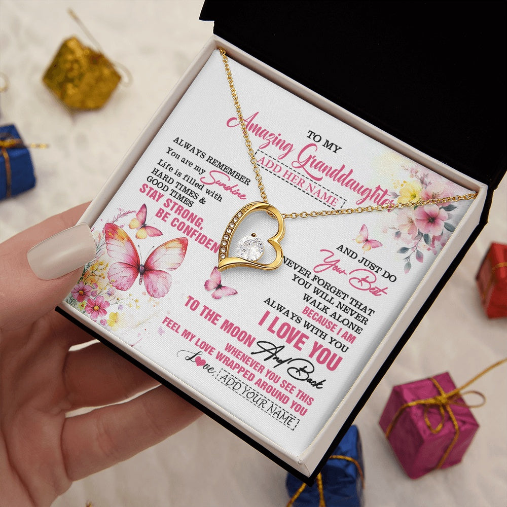 Forever Love Necklace 18K Yellow Gold Finish | 2 | Personalized To My Amazing Granddaughter Necklace From Grandma Grandpa Butterfly It A Big Hug Granddaughter Birthday Gifts Christmas Gift Box Message Card | https://siriusteestore.