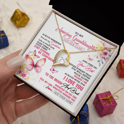 Forever Love Necklace 18K Yellow Gold Finish | 2 | Personalized To My Amazing Granddaughter Necklace From Grandma Grandpa Butterfly It A Big Hug Granddaughter Birthday Gifts Christmas Gift Box Message Card | https://siriusteestore.