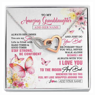 Interlocking Hearts Necklace Stainless Steel & Rose Gold Finish | 1 | Personalized To My Amazing Granddaughter Necklace From Grandma Grandpa Butterfly It A Big Hug Granddaughter Birthday Gifts Christmas Gift Box Message Card | https://siriusteestore.