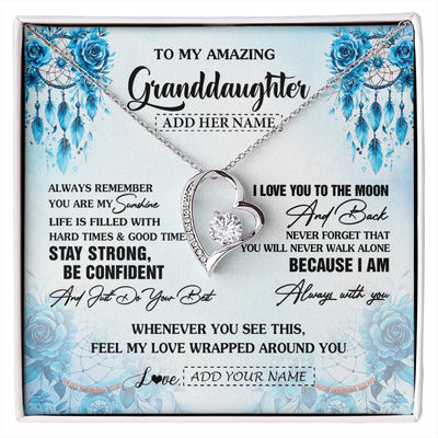 Forever Love Necklace 14K White Gold Finish | 1 | Personalized To My Amazing Granddaughter Necklace From Grandma Grandpa Dream Catcher It A Big Hug Granddaughter Birthday Gifts Christmas Gift Box Message Card | https://siriusteestore.