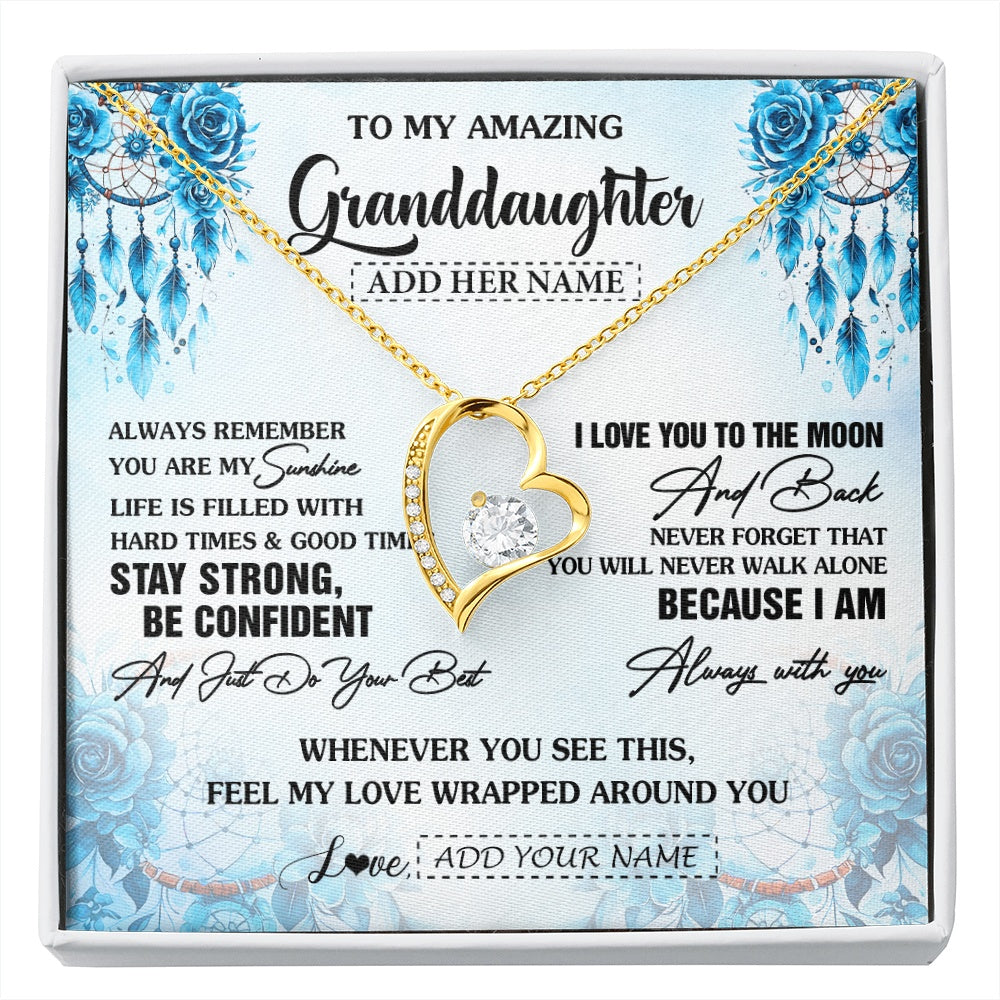 Forever Love Necklace 18K Yellow Gold Finish | 1 | Personalized To My Amazing Granddaughter Necklace From Grandma Grandpa Dream Catcher It A Big Hug Granddaughter Birthday Gifts Christmas Gift Box Message Card | https://siriusteestore.