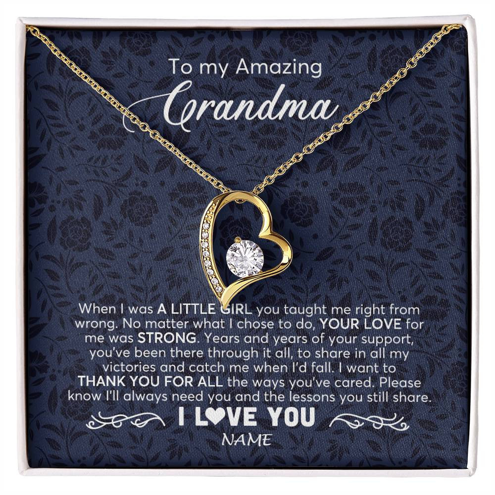 Forever Love Necklace 18K Yellow Gold Finish | 1 | Personalized To My Amazing Grandma Necklace From Granddaughter When I Was A Little Girl Grandma Birthday Mothers Day Christmas Customized Gift Box Message Card | siriusteestore