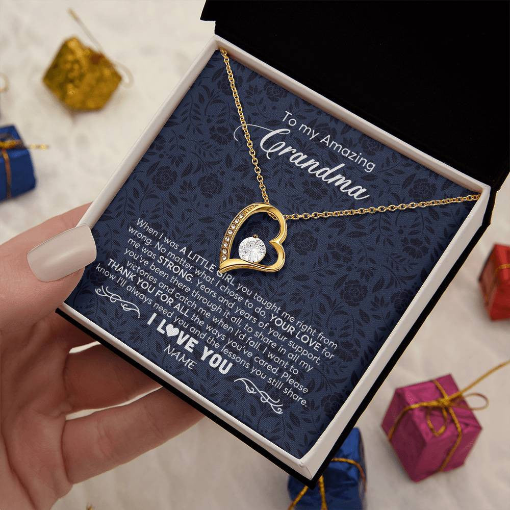Forever Love Necklace 18K Yellow Gold Finish | 2 | Personalized To My Amazing Grandma Necklace From Granddaughter When I Was A Little Girl Grandma Birthday Mothers Day Christmas Customized Gift Box Message Card | siriusteestore