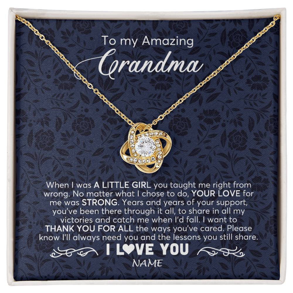 Love Knot Necklace 18K Yellow Gold Finish | 1 | Personalized To My Amazing Grandma Necklace From Granddaughter When I Was A Little Girl Grandma Birthday Mothers Day Christmas Customized Gift Box Message Card | siriusteestore