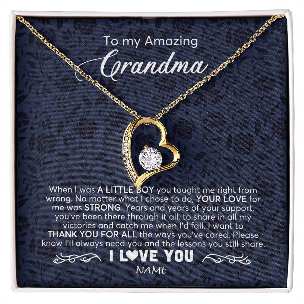 Forever Love Necklace 18K Yellow Gold Finish | 1 | Personalized To My Amazing Grandma Necklace From Grandson When I Was A Little Boy Grandma Birthday Mothers Day Christmas Customized Gift Box Message Card | siriusteestore