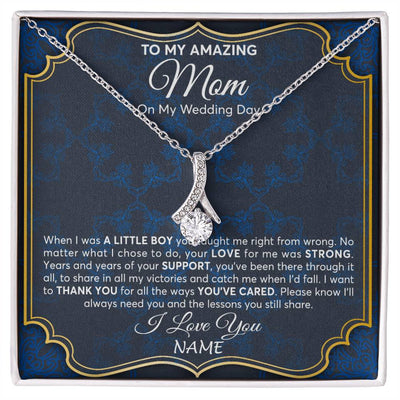 Alluring Beauty Necklace 14K White Gold Finish | Personalized To My Amazing Mom Mother Of Groom From Son Necklace Wedding Gift For Mother When I Was A Little Boy Jewelry Customized Gift Box Message Card | siriusteestore