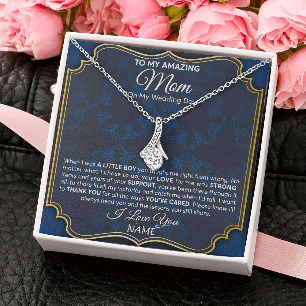Alluring Beauty Necklace 14K White Gold Finish | Personalized To My Amazing Mom Mother Of Groom From Son Necklace Wedding Gift For Mother When I Was A Little Boy Jewelry Customized Gift Box Message Card | siriusteestore