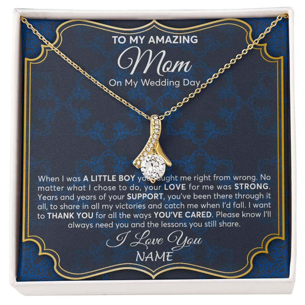 Alluring Beauty Necklace 18K Yellow Gold Finish | Personalized To My Amazing Mom Mother Of Groom From Son Necklace Wedding Gift For Mother When I Was A Little Boy Jewelry Customized Gift Box Message Card | siriusteestore