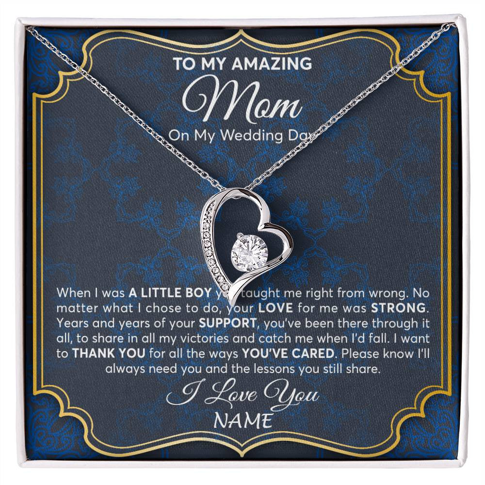 Forever Love Necklace 14K White Gold Finish | Personalized To My Amazing Mom Mother Of Groom From Son Necklace Wedding Gift For Mother When I Was A Little Boy Jewelry Customized Gift Box Message Card | siriusteestore