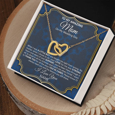 Interlocking Hearts Necklace 18K Yellow Gold Finish | Personalized To My Amazing Mom Mother Of Groom From Son Necklace Wedding Gift For Mother When I Was A Little Boy Jewelry Customized Gift Box Message Card | siriusteestore