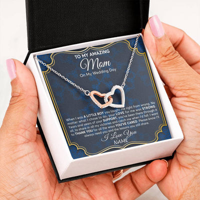 Interlocking Hearts Necklace Stainless Steel & Rose Gold Finish | Personalized To My Amazing Mom Mother Of Groom From Son Necklace Wedding Gift For Mother When I Was A Little Boy Jewelry Customized Gift Box Message Card | siriusteestore