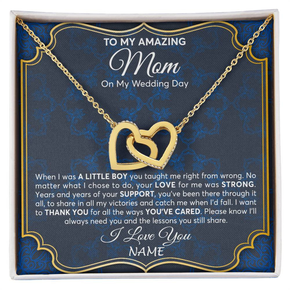 Interlocking Hearts Necklace 18K Yellow Gold Finish | Personalized To My Amazing Mom Mother Of Groom From Son Necklace Wedding Gift For Mother When I Was A Little Boy Jewelry Customized Gift Box Message Card | siriusteestore