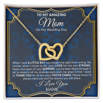 Interlocking Hearts Necklace 18K Yellow Gold Finish | Personalized To My Amazing Mom Mother Of Groom From Son Necklace Wedding Gift For Mother When I Was A Little Boy Jewelry Customized Gift Box Message Card | siriusteestore