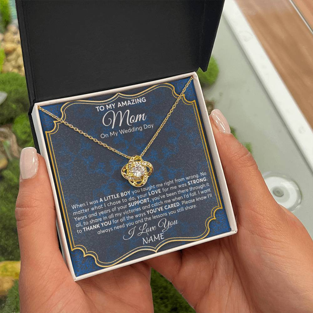 Love Knot Necklace 18K Yellow Gold Finish | Personalized To My Amazing Mom Mother Of Groom From Son Necklace Wedding Gift For Mother When I Was A Little Boy Jewelry Customized Gift Box Message Card | siriusteestore