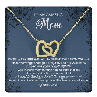 Interlocking Hearts Necklace 18K Yellow Gold Finish | 1 | Personalized To My Amazing Mom Necklace From Daughter Daughter You Taught Me Right Mom Birthday Mothers Day Christmas Jewelry Gift Box Message Card | siriusteestore