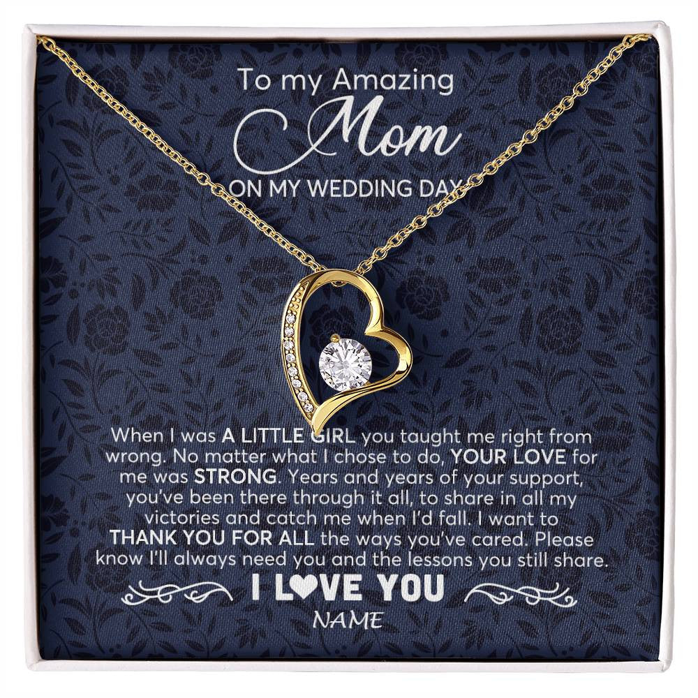 Forever Love Necklace 18K Yellow Gold Finish | 1 | Personalized To My Amazing Mom Necklace From Daughter On My Wedding Day When I Was A Little Girl Mother Of Brid Wedding Day Customized Gift Box Message Card | siriusteestore