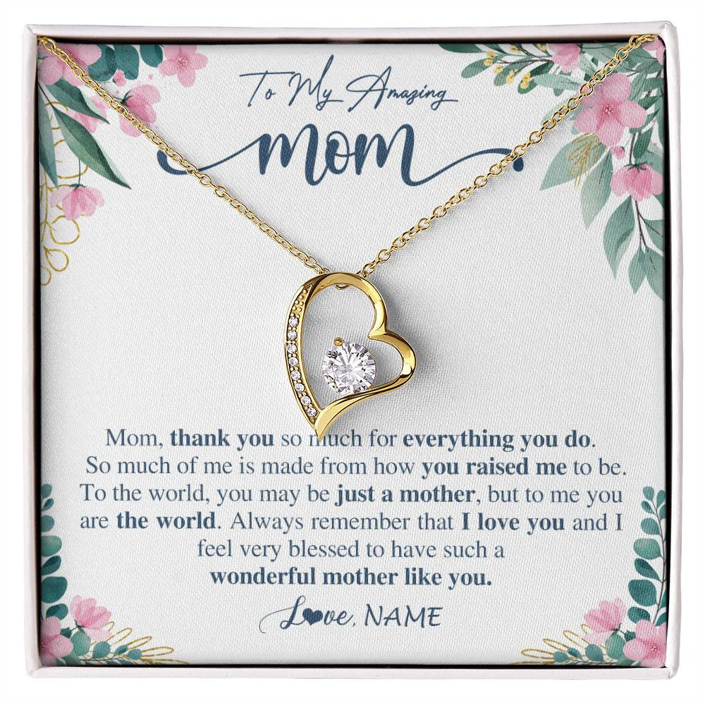Forever Love Necklace 18K Yellow Gold Finish | 1 | Personalized To My Amazing Mom Necklace From Daughter Son Thank You For Everything You Do Mom Mothers Day Birthday Christmas Customized Gift Box Message Card | siriusteestore