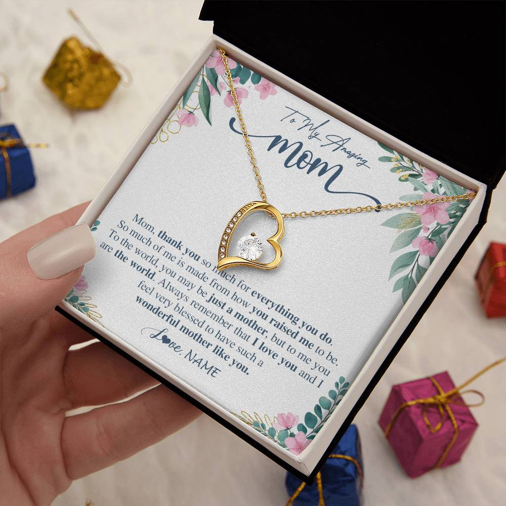 Forever Love Necklace 18K Yellow Gold Finish | 2 | Personalized To My Amazing Mom Necklace From Daughter Son Thank You For Everything You Do Mom Mothers Day Birthday Christmas Customized Gift Box Message Card | siriusteestore