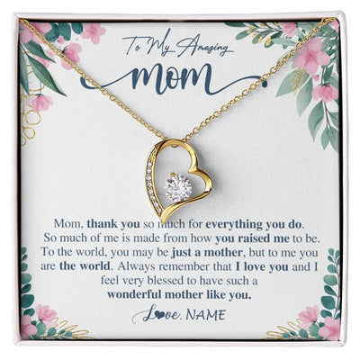 Forever Love Necklace 18K Yellow Gold Finish | 1 | Personalized To My Amazing Mom Necklace From Daughter Son Thank You For Everything You Do Mom Mothers Day Birthday Christmas Customized Gift Box Message Card | siriusteestore