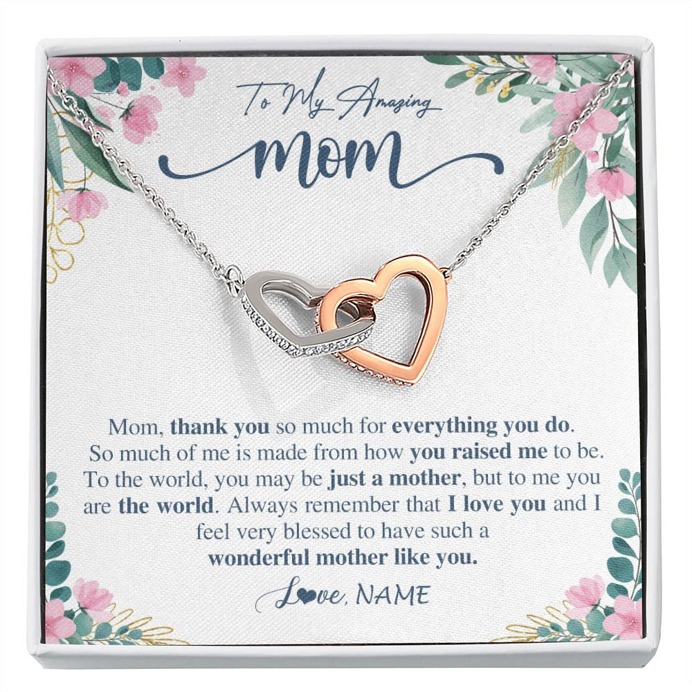 Interlocking Hearts Necklace | Personalized To My Amazing Mom Necklace From Daughter Son Thank You For Everything You Do Mom Mothers Day Birthday Christmas Customized Gift Box Message Card | siriusteestore