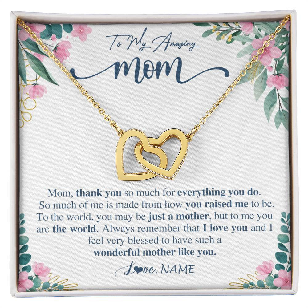 Interlocking Hearts Necklace 18K Yellow Gold Finish | 1 | Personalized To My Amazing Mom Necklace From Daughter Son Thank You For Everything You Do Mom Mothers Day Birthday Christmas Customized Gift Box Message Card | siriusteestore
