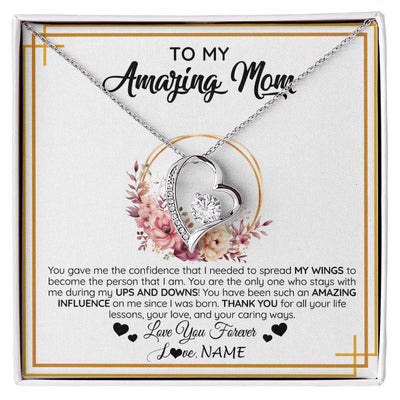 Forever Love Necklace 14K White Gold Finish | 1 | Personalized To My Amazing Mom Necklace From Daughter Son You Gave Me The Confidence Mom Birthday Gifts Mothers Day Christmas Customized Gift Box Message Card | siriusteestore