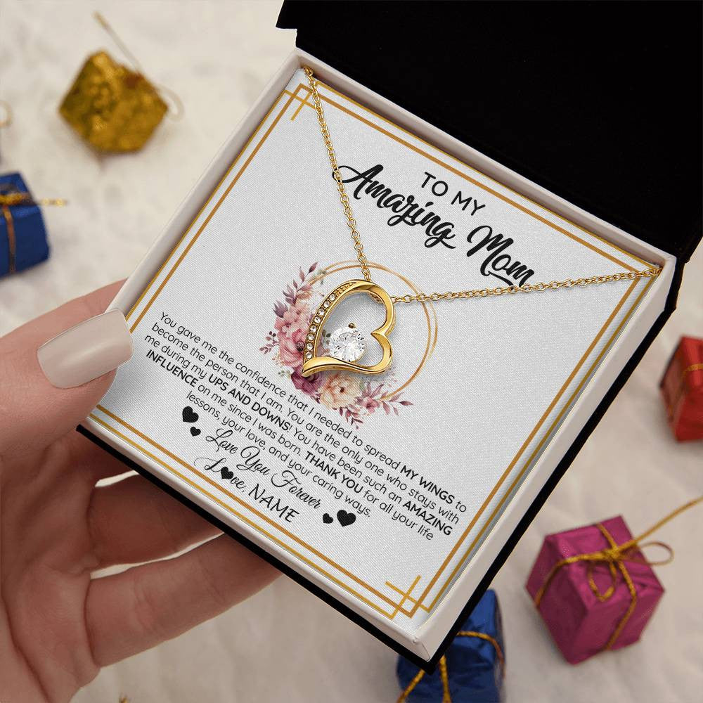 Forever Love Necklace 18K Yellow Gold Finish | 2 | Personalized To My Amazing Mom Necklace From Daughter Son You Gave Me The Confidence Mom Birthday Gifts Mothers Day Christmas Customized Gift Box Message Card | siriusteestore