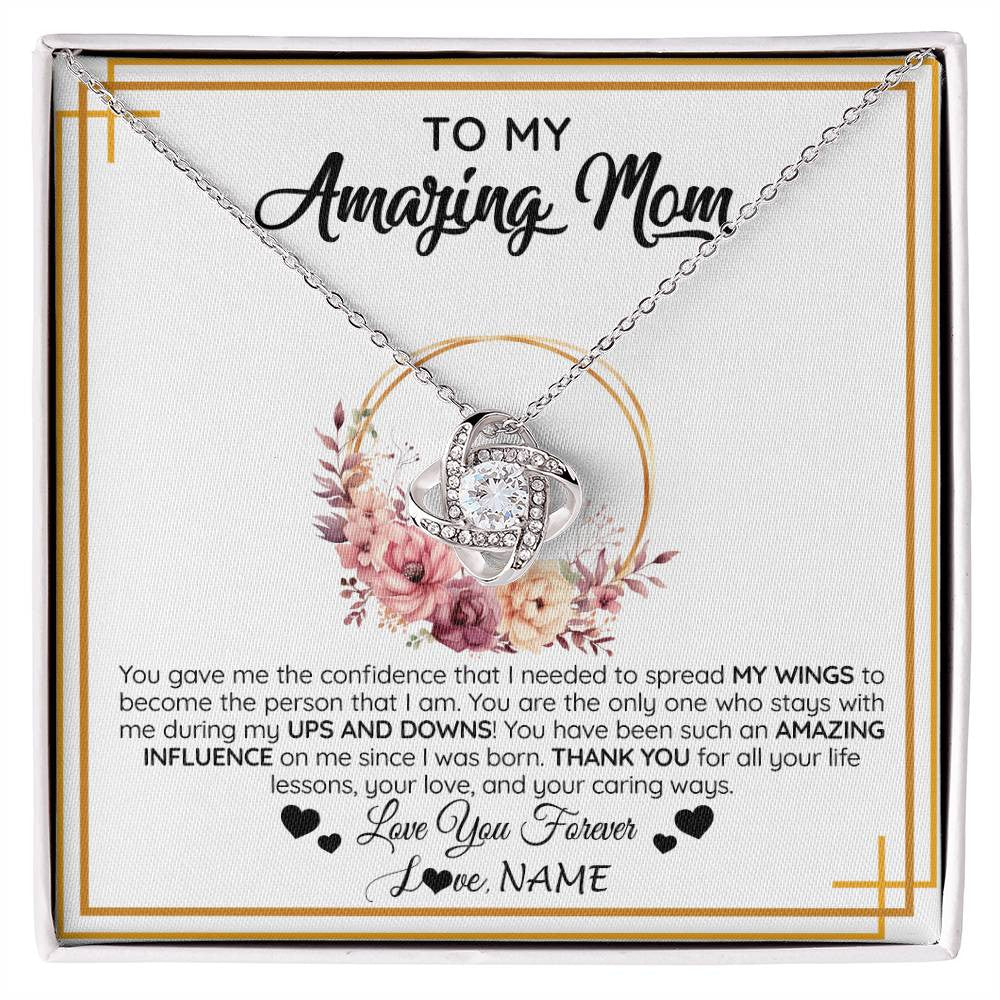 Love Knot Necklace 14K White Gold Finish | 1 | Personalized To My Amazing Mom Necklace From Daughter Son You Gave Me The Confidence Mom Birthday Gifts Mothers Day Christmas Customized Gift Box Message Card | siriusteestore