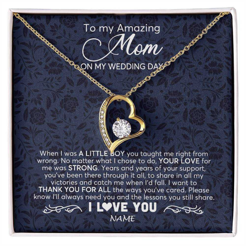 Forever Love Necklace 18K Yellow Gold Finish | 1 | Personalized To My Amazing Mom Necklace From Son On My Wedding Day When I Was A Little Boy Mother Of Groom Wedding Day Jewelry Customized Gift Box Message Card | siriusteestore