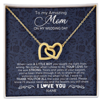 Interlocking Hearts Necklace 18K Yellow Gold Finish | 1 | Personalized To My Amazing Mom Necklace From Son On My Wedding Day When I Was A Little Boy Mother Of Groom Wedding Day Jewelry Customized Gift Box Message Card | siriusteestore