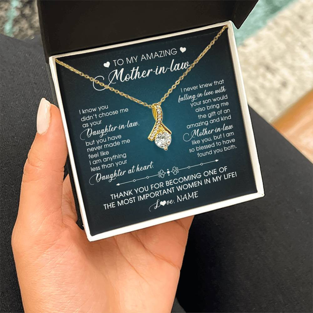 Alluring Beauty Necklace 18K Yellow Gold Finish | 2 | Personalized To My Amazing Mother In Law Necklace From Daughter Amazing And Kind Mother In Law Birthday Christmas Jewelry Customized Gift Box Message Card | siriusteestore