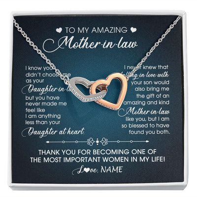 Interlocking Hearts Necklace | Personalized To My Amazing Mother In Law Necklace From Daughter Amazing And Kind Mother In Law Birthday Christmas Jewelry Customized Gift Box Message Card | siriusteestore