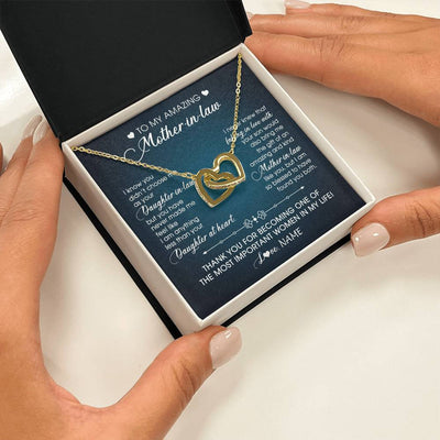 Interlocking Hearts Necklace 18K Yellow Gold Finish | 2 | Personalized To My Amazing Mother In Law Necklace From Daughter Amazing And Kind Mother In Law Birthday Christmas Jewelry Customized Gift Box Message Card | siriusteestore