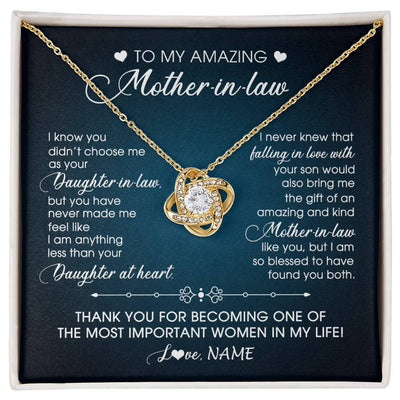 Love Knot Necklace 18K Yellow Gold Finish | 1 | Personalized To My Amazing Mother In Law Necklace From Daughter Amazing And Kind Mother In Law Birthday Christmas Jewelry Customized Gift Box Message Card | siriusteestore