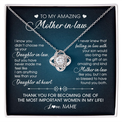 Love Knot Necklace | Personalized To My Amazing Mother In Law Necklace From Daughter Amazing And Kind Mother In Law Birthday Christmas Jewelry Customized Gift Box Message Card | siriusteestore
