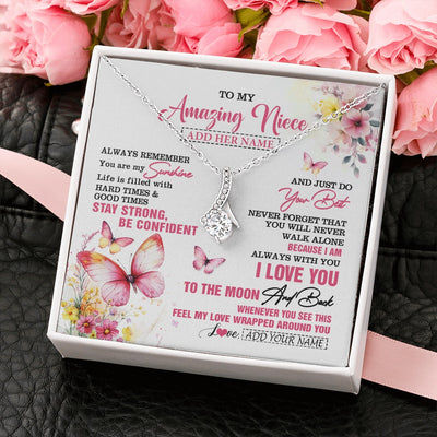 Alluring Beauty Necklace 14K White Gold Finish | 2 | Personalized To My Amazing Niece Necklace From Aunt Uncle Auntie Butterfly It A Big Hug Niece Birthday Gifts Graduation Christmas Custom Gift Box Message Card | https://siriusteestore.