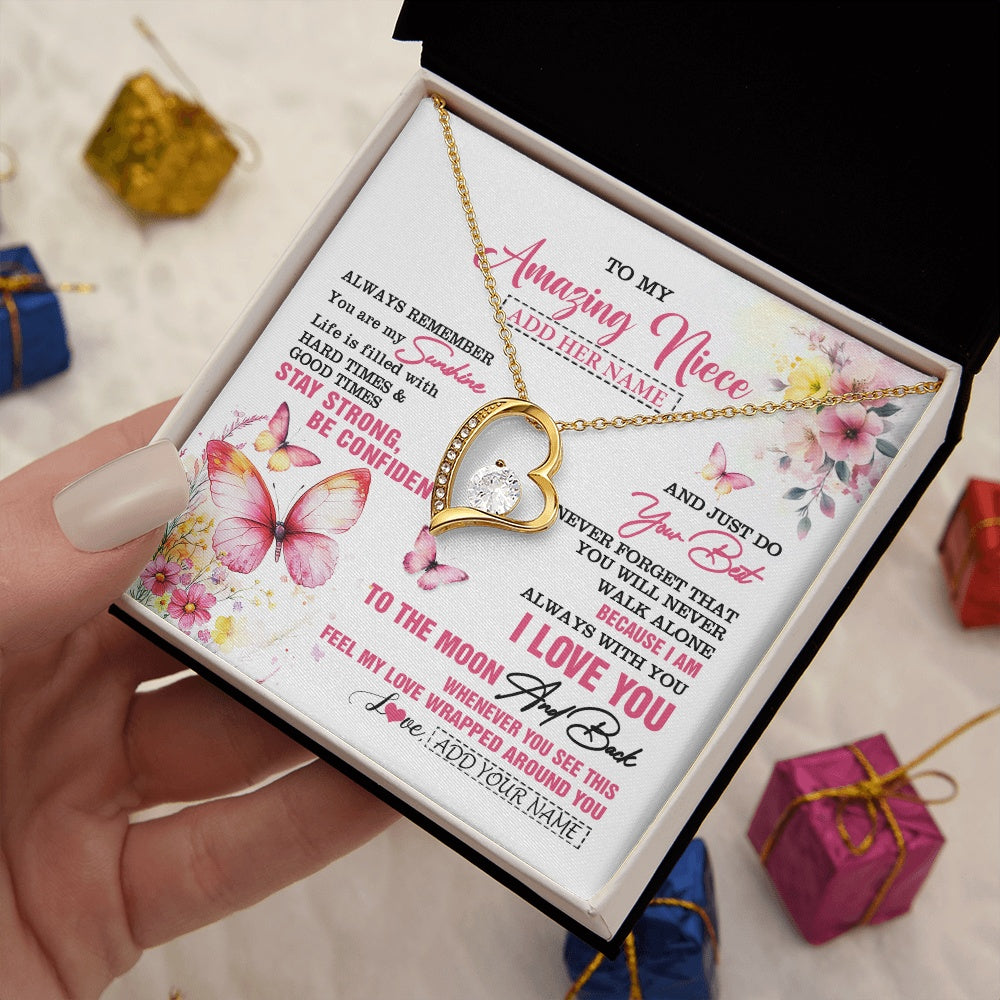 Forever Love Necklace 18K Yellow Gold Finish | 2 | Personalized To My Amazing Niece Necklace From Aunt Uncle Auntie Butterfly It A Big Hug Niece Birthday Gifts Graduation Christmas Custom Gift Box Message Card | https://siriusteestore.