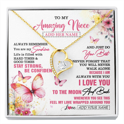 Forever Love Necklace 18K Yellow Gold Finish | 1 | Personalized To My Amazing Niece Necklace From Aunt Uncle Auntie Butterfly It A Big Hug Niece Birthday Gifts Graduation Christmas Custom Gift Box Message Card | https://siriusteestore.