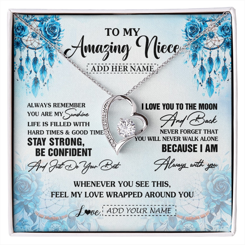 Forever Love Necklace 14K White Gold Finish | 1 | Personalized To My Amazing Niece Necklace From Aunt Uncle Auntie Dream Catcher It A Big Hug Niece Birthday Gifts Graduation Christmas Gift Box Message Card | https://siriusteestore.
