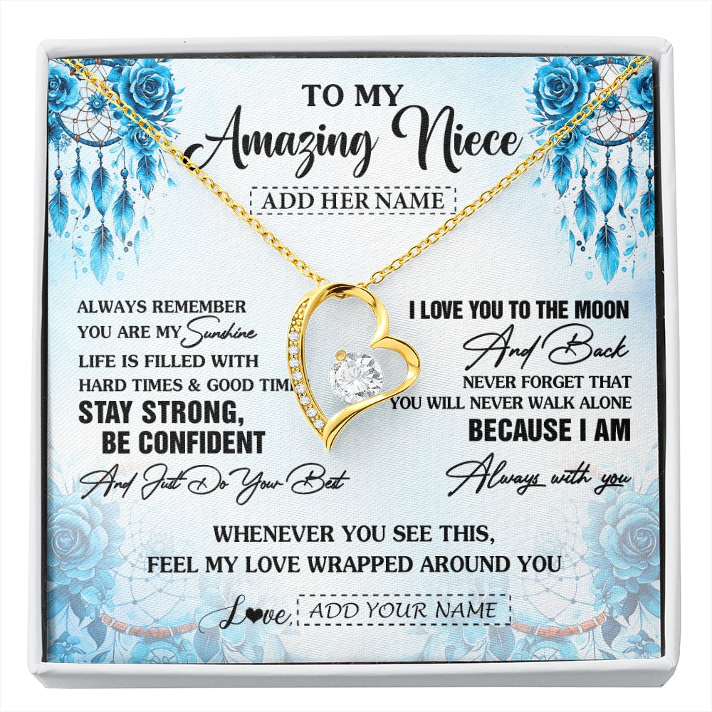 Forever Love Necklace 18K Yellow Gold Finish | 1 | Personalized To My Amazing Niece Necklace From Aunt Uncle Auntie Dream Catcher It A Big Hug Niece Birthday Gifts Graduation Christmas Gift Box Message Card | https://siriusteestore.