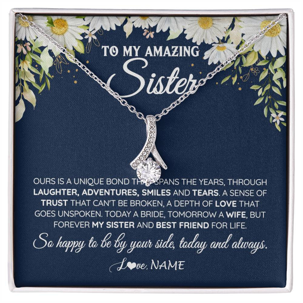 Alluring Beauty Necklace 14K White Gold Finish | 1 | Personalized To My Amazing Sister On Her Wedding Day Necklace Forever My Sister Bride From Sister Wedding Day Gift Ideas Customized Gift Box Message Card | siriusteestore