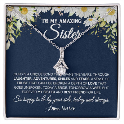 Alluring Beauty Necklace 14K White Gold Finish | 1 | Personalized To My Amazing Sister On Her Wedding Day Necklace Forever My Sister Bride From Sister Wedding Day Gift Ideas Customized Gift Box Message Card | siriusteestore
