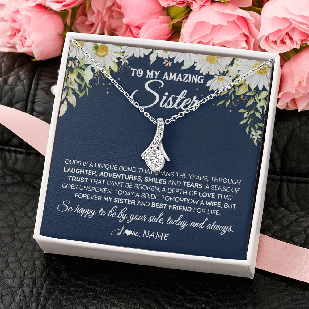 Alluring Beauty Necklace 14K White Gold Finish | 2 | Personalized To My Amazing Sister On Her Wedding Day Necklace Forever My Sister Bride From Sister Wedding Day Gift Ideas Customized Gift Box Message Card | siriusteestore