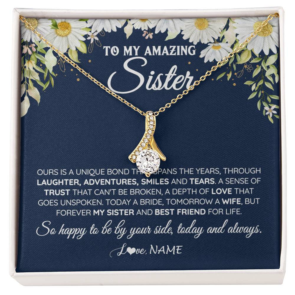 Alluring Beauty Necklace 18K Yellow Gold Finish | 1 | Personalized To My Amazing Sister On Her Wedding Day Necklace Forever My Sister Bride From Sister Wedding Day Gift Ideas Customized Gift Box Message Card | siriusteestore
