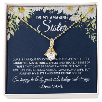 Alluring Beauty Necklace 18K Yellow Gold Finish | 1 | Personalized To My Amazing Sister On Her Wedding Day Necklace Forever My Sister Bride From Sister Wedding Day Gift Ideas Customized Gift Box Message Card | siriusteestore