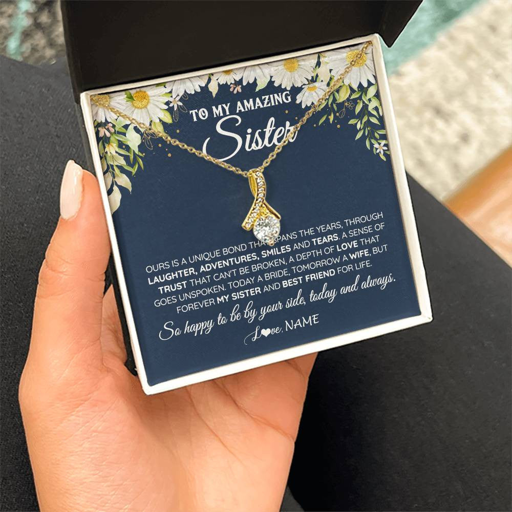 Alluring Beauty Necklace 18K Yellow Gold Finish | 2 | Personalized To My Amazing Sister On Her Wedding Day Necklace Forever My Sister Bride From Sister Wedding Day Gift Ideas Customized Gift Box Message Card | siriusteestore