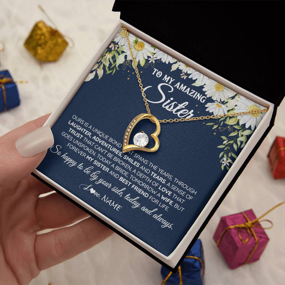Forever Love Necklace 18K Yellow Gold Finish | 2 | Personalized To My Amazing Sister On Her Wedding Day Necklace Forever My Sister Bride From Sister Wedding Day Gift Ideas Customized Gift Box Message Card | siriusteestore