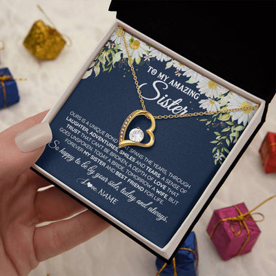 Forever Love Necklace 18K Yellow Gold Finish | 2 | Personalized To My Amazing Sister On Her Wedding Day Necklace Forever My Sister Bride From Sister Wedding Day Gift Ideas Customized Gift Box Message Card | siriusteestore
